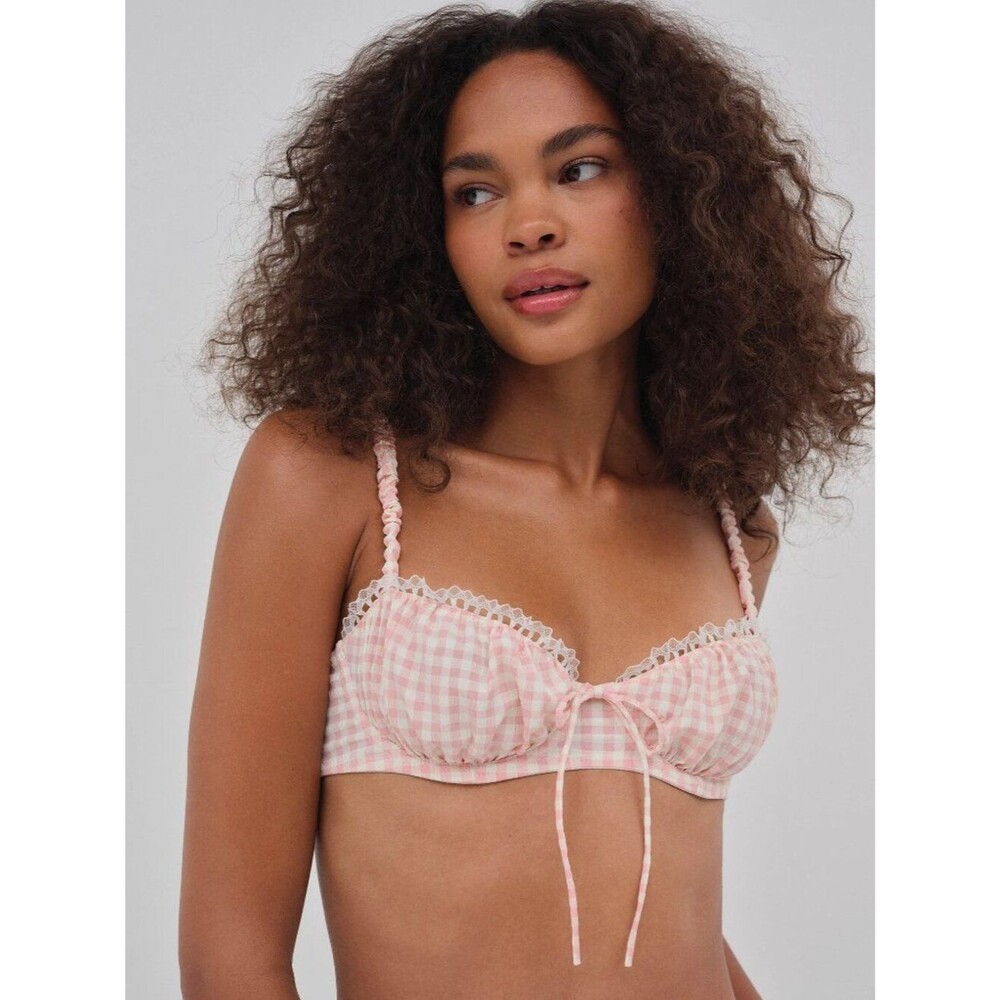 For Love & Lemons Petal Pink Gingham Underwire Bra | Pink | M | NWT
